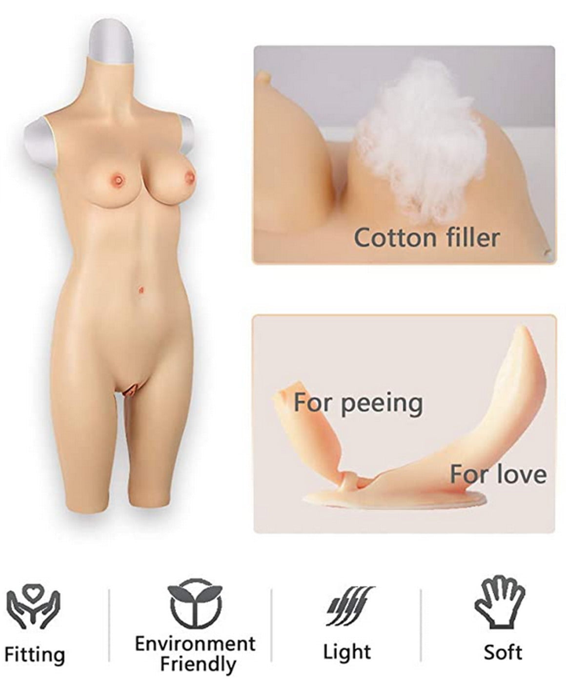 Half body Style Silicone Breasts D-Cup Torso for Crossdress Cosplay for TG CD Dragqueen Ladyboy