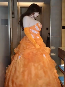 Nanako doll in orange weeding dress with big boobs dancing